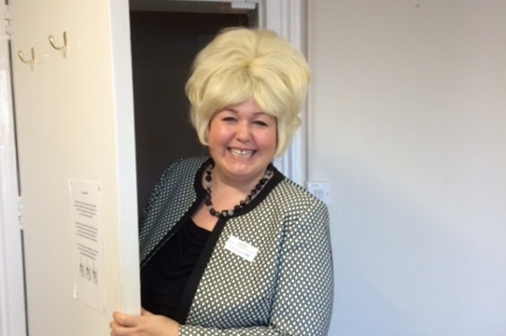 Sam Allen, wearing a wig for the Big Grin
